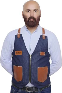 Leder/Stoff Friseurweste Schürze Friseur Stylist Salon Canvas Cape - Bild 1 von 11