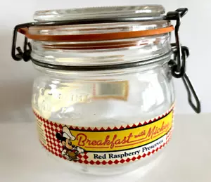 Breakfast With Mickey Red Raspberry Preserves Jar Empty  Disney Made In France - Picture 1 of 3