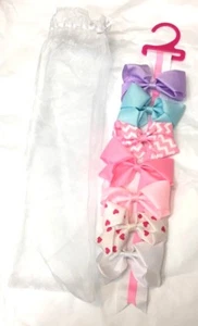 7 Girls Pink Heart Blue White Purple Big Hair Bow Set with Bow Holder & Gift Bag - Picture 1 of 5