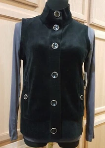 Jones New York 10219161-169 Black Velvet Button-up Vest w/Pockets, S - Picture 1 of 6