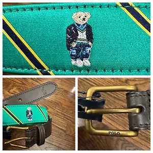 NEU Polo Ralph Lauren POLO BEAR grün braun Lederband Gürtel Gr. 40 - Bild 1 von 4