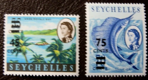 SEYCHELLES 1965 SG216-17 45 & 75c SURCHARGES  -  MNH Cover
