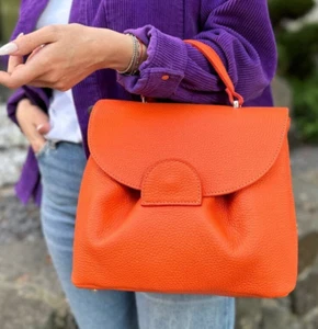 Mujer Guijarro Cuero GENUINO Naranja Bolso de Mano Bolso de Hombro Bolso de Mano Regalo para Ella - Imagen 1 de 23