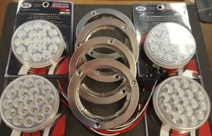 (4) 19 LED Trux Dual Revolution 4" Round Clear Lens Stop Tail Back-Up Flange Kit - Foto 1 di 11