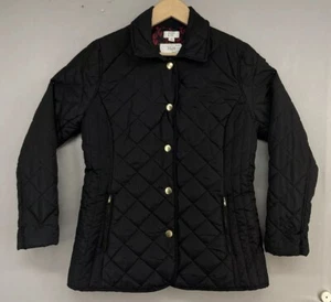 Crown & Ivy Jacket Coat Womens S Black Quilted Lightweight Gold Buttons Lined - Picture 1 of 24