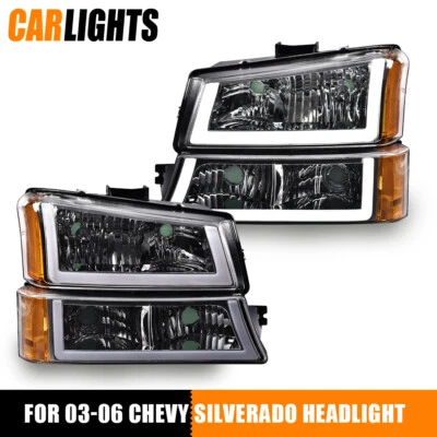 AMBER ​CORNER CHROME HEADLIGHTS LAMP LED DRL FIT FOR 03-06 SILVERADO 1500-3500 Foto 1 de 4