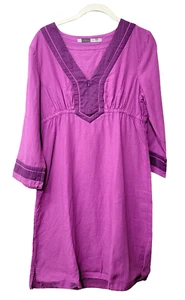 ATHLETA Lanai Pink Purple Boho Empire Midi Linen Shift Dress Size S Cover Up - Picture 1 of 5