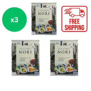 3x Kura Certified Organic Sushi Nori 28g (10 sheets) - Picture 1 of 1