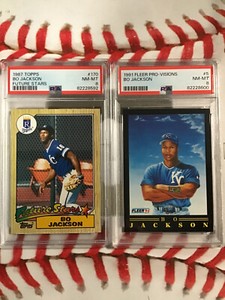 2 Cards Bo Jackson 1987 Topps Future Stars Rookie & 1991 Fleer Bionic Bo PSA 8