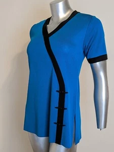 Blusa exclusiva cuello en V estilo envoltura sintética MISOOK pequeña azul - Imagen 1 de 5