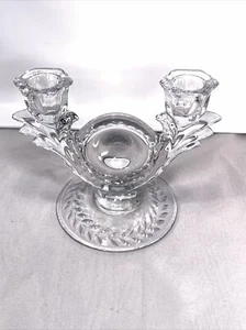 Depression Cut Crystal Double Candle Holder Vintage 7” H X 7” W LS25 - Picture 1 of 8