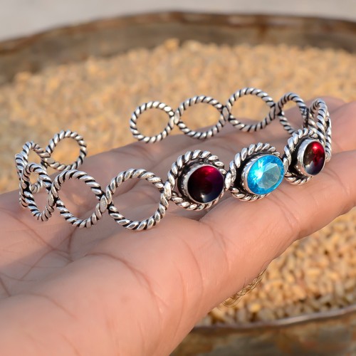 VALENTINO Bracciale Londra Topazio Blu e Granato Rosso Argento Sterling 925 Regalo alla Mamma Anniversario