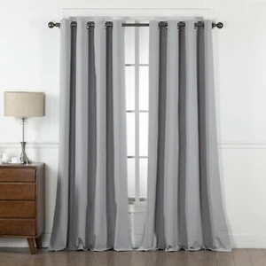 Midnight 2 Piece 100% Blackout Insulated Grommet Top Window Panel Curtain Set - Picture 1 of 60
