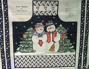 Panel de tela muñeco de nieve delantal amigos de nieve Dianna Marcum Navidad azul marino corazones - Imagen 1 de 1