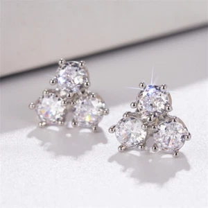 Pretty Women 925 Silver Stud Earrings Cubic Zirconia Wedding Jewelry A Pair - Bild 1 von 7