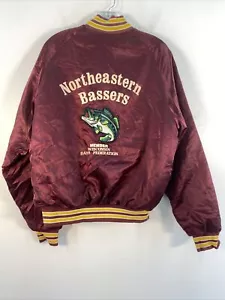 VTG Don Alleson Maroon Northeastern Bassers Fishing Satin Bomber Jacket Womens M - Picture 1 of 4
