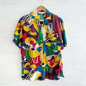 Vintage Brett Harrison - set camicia e pantaloncini di seta astratti luminosi taglia S - Foto 1 di 12