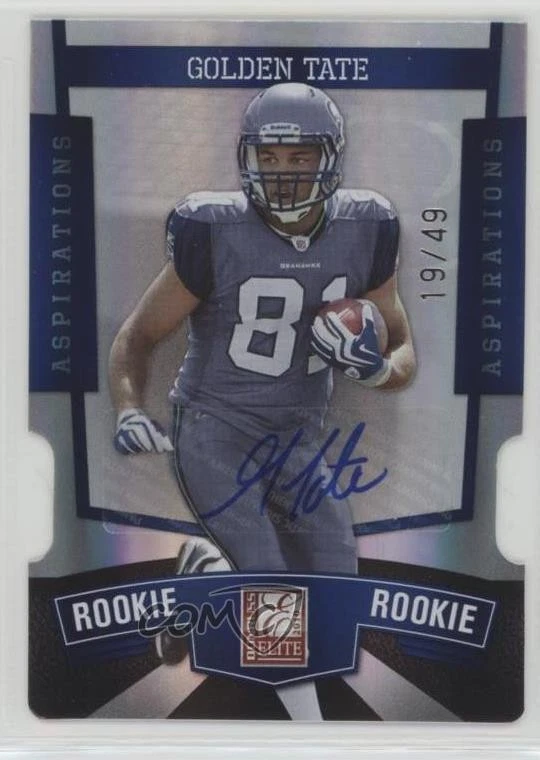 2010 Donruss Elite Aspirations Die-Cut Signatures /49 Golden Tate Rookie Auto RC - Image 1 of 2