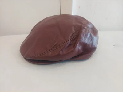 Harvard Headwear Newsboy Cabbie Hat Cap Large Union Made USA Brown Leather Snap  - Image 1 of 4