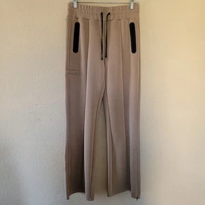 Blanc Noir Womens Travel Twin Yuki Track Flare Pants Sz Small Brown Zip Pockets - Picture 1 of 10