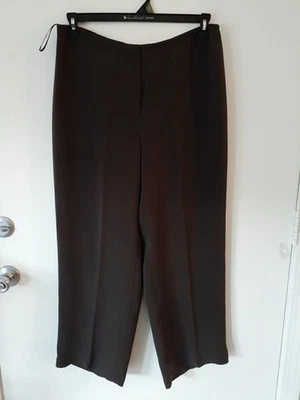Eileen Fisher Silk Georgette Pants Wide Luxe Sz LP Brown Stretch New Sale - Image 1 of 4