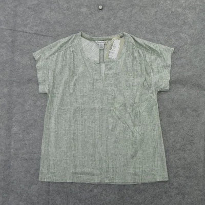 Camisa Tommy Bahama Mujer Pequeña Verde Aloe Rayas Cuello Dividido Manga Corta Top Foto 1 de 4