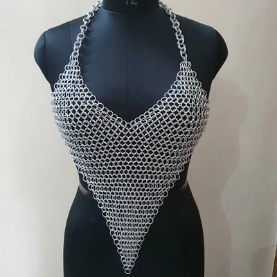 Chainmail Bikini Bra Aluminum Sexy Costume Top Butted Hot Silver Aluminum - Image 1 of 4