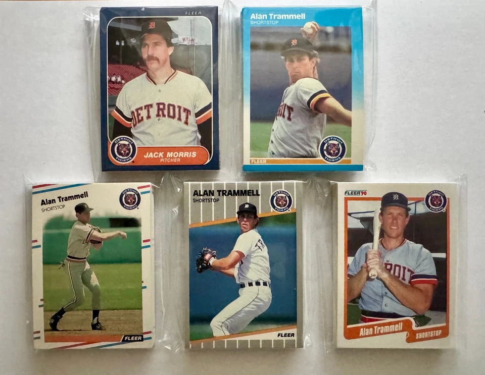 Detroit Tigers 1986-90 Fleer conjuntos de equipo base (lote de 5 juegos con HOFer Trammell, más) Foto 1 de 1