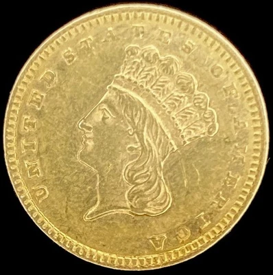 Moneda de oro de un dólar de princesa tipo 3 de 1857 AU Foto 1 de 2
