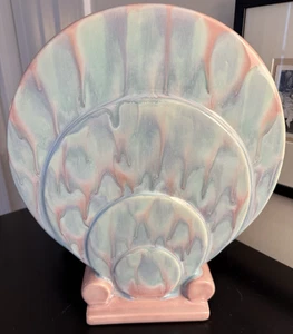 Vintage Haeger Art Deco Vase Fan Shell Circle Pink Mauve Blue Drip Large - Picture 1 of 10