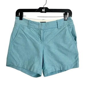 J Crew City Fit Shorts Womens 00 Aqua Blue Chino Khaki Casual Cotton Mid Rise - Picture 1 of 5