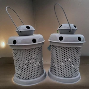 Set of 2 Lantern Candle TableTop Holder Metal Hanging Indoor Outdoor Home Decor - Picture 1 of 10