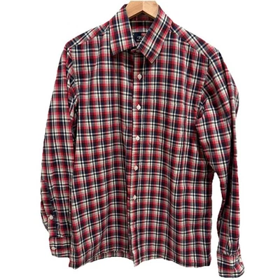 Custom Button Down Dress Shirt Luxury French Seams Men's Size M Blue Cream Red - Image 1 of 4