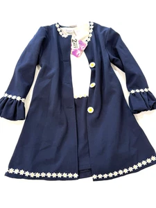 Blueberi Boulevard 2 Piece Set Dress and Jacket White/Navy Daisy Size 7/8 Girls - Picture 1 of 11