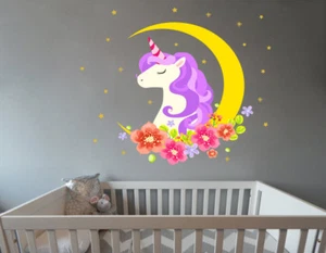 Unicorn Flower Full Color Wall Decal night Moon Sticker Mural Nursery Decor SD26 - Picture 1 of 4