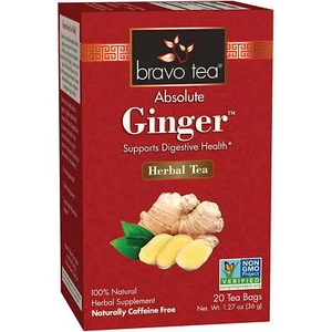 Bravo Tea Absolute Ginger Herbal Supplement Caffeine Free Tea Bags 20 Ct 2 Pack - Picture 1 of 5