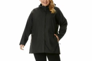 New	32 Degrees Plus Size Packable Hooded Raincoat 1X Black M0209 - Picture 1 of 1