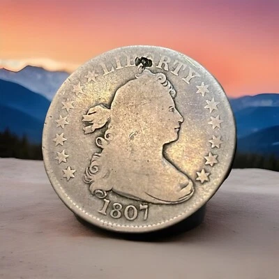 1807 Quarter Dollar, Draped Bust Heraldic Eagle Reverse, Obverse damage - Image 1 of 4