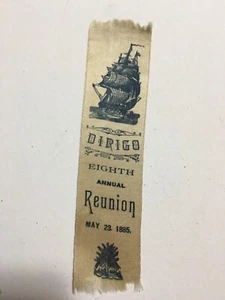Cinta de seda antigua rara Dirigo octava reunión anual 23 de mayo 1885 barco cortapelos - Imagen 1 de 4