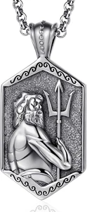 Poseidon Trident Necklace for Men 925 Sterling Silver Greek Sea Gods Amulet Gift - Picture 1 of 8