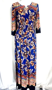 En Focus Studio Elastic Waist 3/4 Roll Tab Sleeve Women's Long Maxi Dress Size 8 - Picture 1 of 13