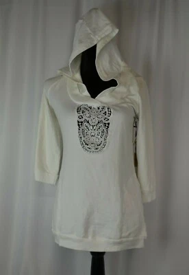 Nuevo Poncho Para Mujer Gorra de Camisón Con Capucha Encaje Frontal Talla XS/S Blanco $180 Boho Foto 1 de 4