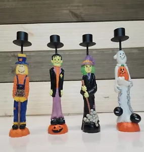 Halloween Taper Candle Holder 1996 Pumpkin Witch Frankenstein ScareCrow Set - Picture 1 of 9