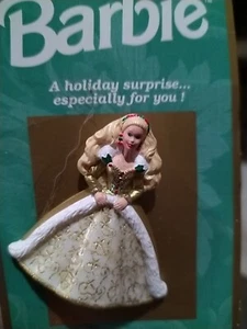 Vintage 1996 Hallmark Christmas Holiday Barbie Pin Gold White Dress XLP3544 *T13 - Picture 1 of 1