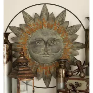 30 In. X 30 In. Metal Brown Indoor Outdoor Sun Wall Decor with Distressed Copper - Picture 1 of 12