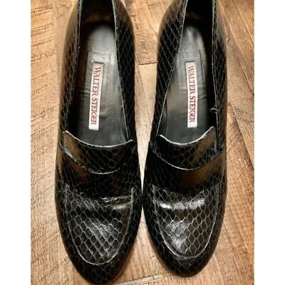 WALTER STEIGER Piel de Serpiente Negra Estilo Años 90 5” Vamp Block TACÓN Talla 8.5 B Foto 1 de 4