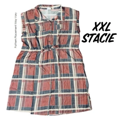 STACIE Lularoe Shirt Dress 2XL XXL NWT Lightweight Denim Look Plaid Like Foto 1 de 2