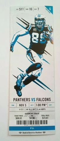 2017 Carolina Panthers Atlanta Falcons NFL Football Full Ticket Stub Cover