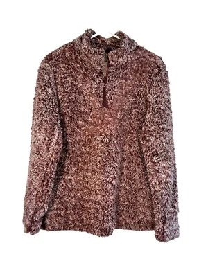 Всепогодный винтажный женский пуловер Sherpa с флисовой подкладкой на молнии 1/4 M бордовый - Изображение 1 из 4