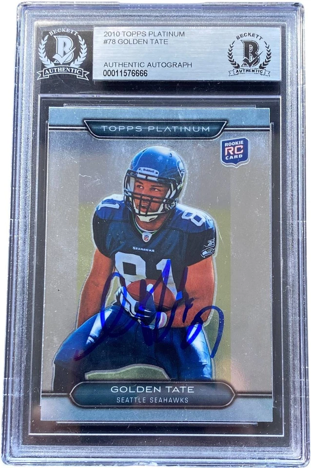 GOLDEN TATE SIGNED 2010 TOPPS PLATINUM ROOKIE RC CARD #78 BECKETT BAS  - Image 1 of 1